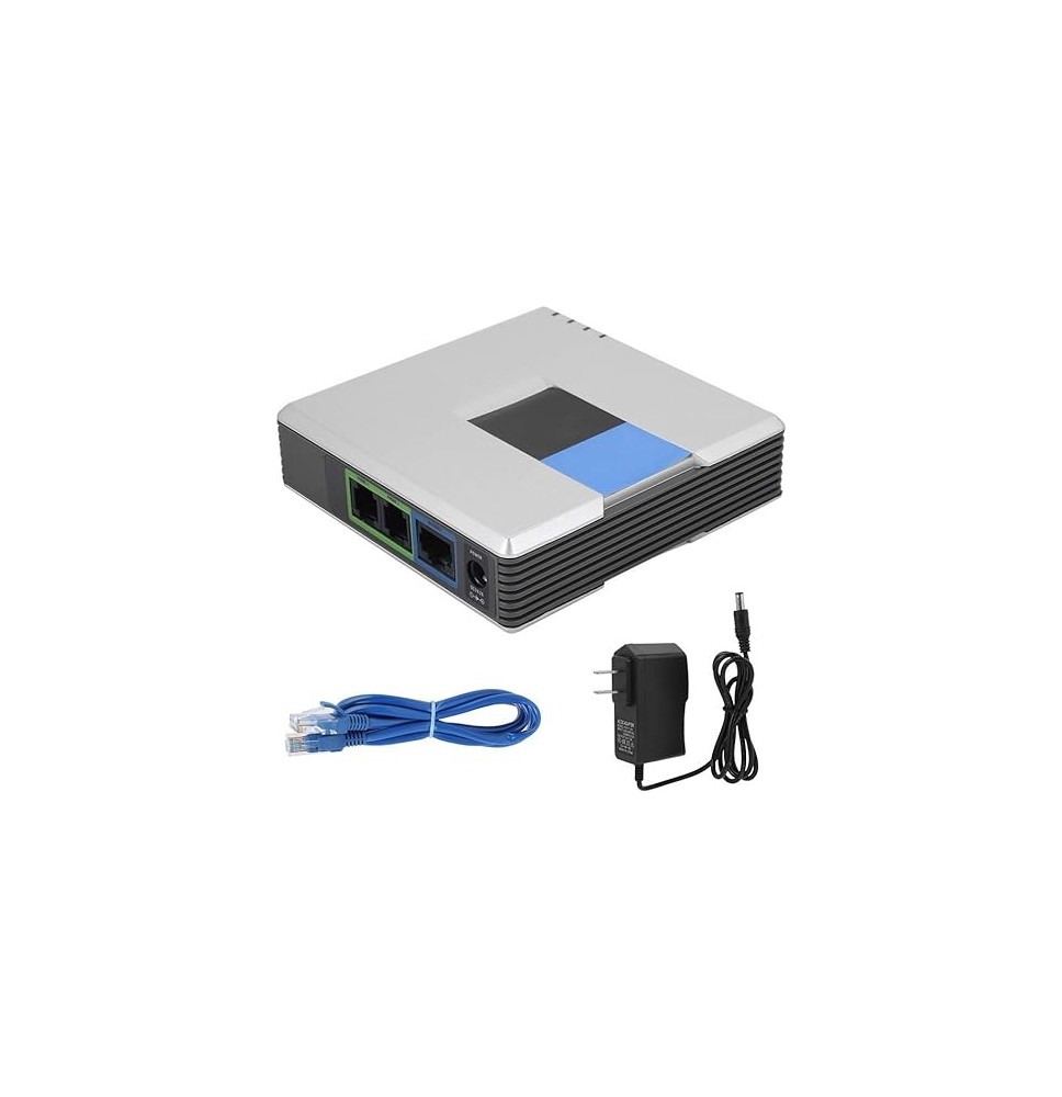 Ecost prekė po grąžinimo VoIP Gateway, nešiojamas 2 portų adapteris internetui, SIP RJ45 kabelis