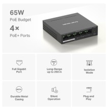 Mercusys MS105GP 5-Port Gigabit Desktop Šakotuvas su 4-Port PoE+